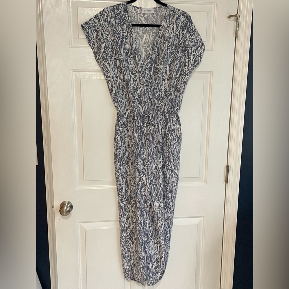First Love By Lovelyn Jumpsuit Slate Blue and White - Picture 1 of 12